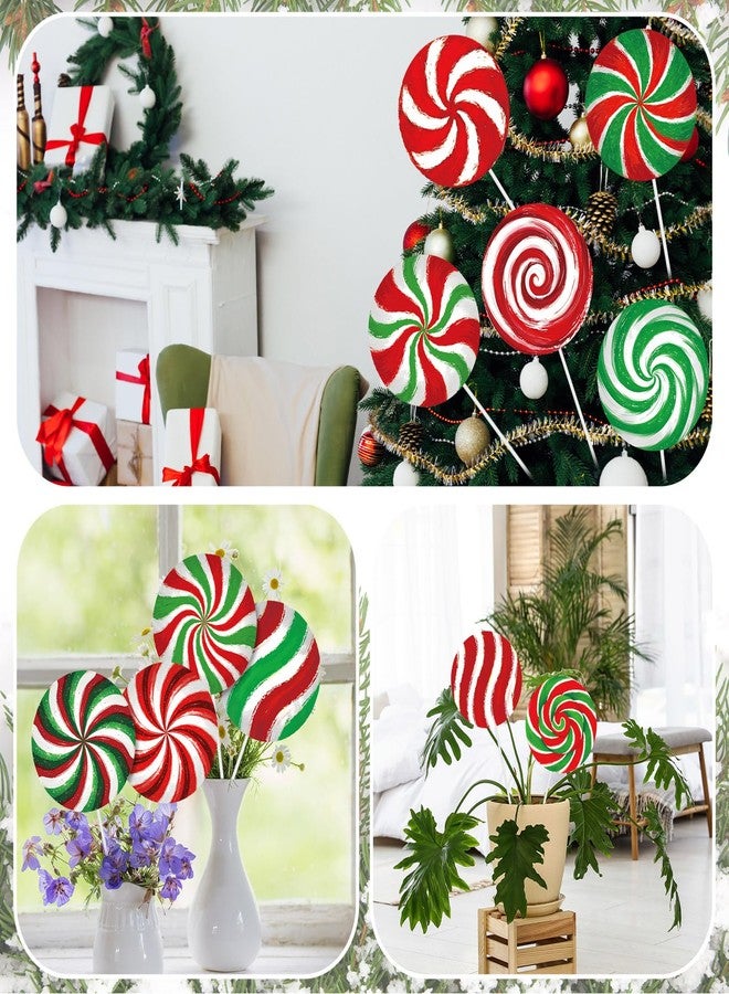 Soulchen 12 Pcs Christmas Decorations Candy Ornaments Large Red White Green Lollipop Christmas Tree Decorations Cute Lollipop Picks Decor for Xmas Tree Topper Home Office Holiday Party Vase Decor - Image 3